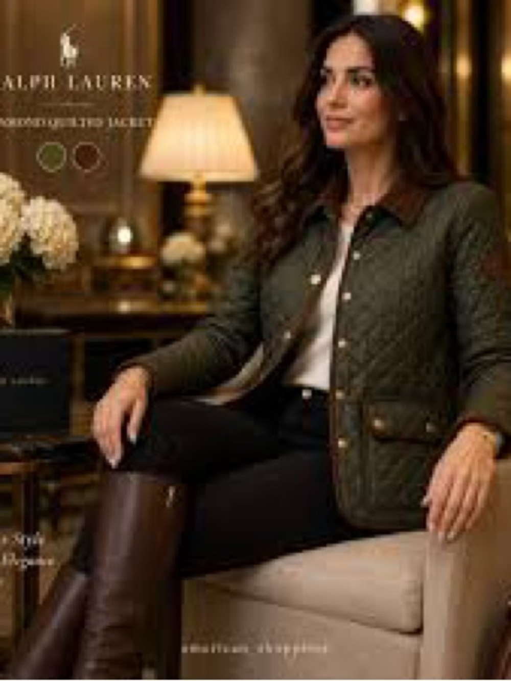 LRL Quilted Jacket Litchfield Loden Size L NWT corduroy collar Green barn jacket